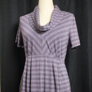 Motherhood Maternity Purple Striped Cowl Neck Short Sleeve Dress Medium Tie Back